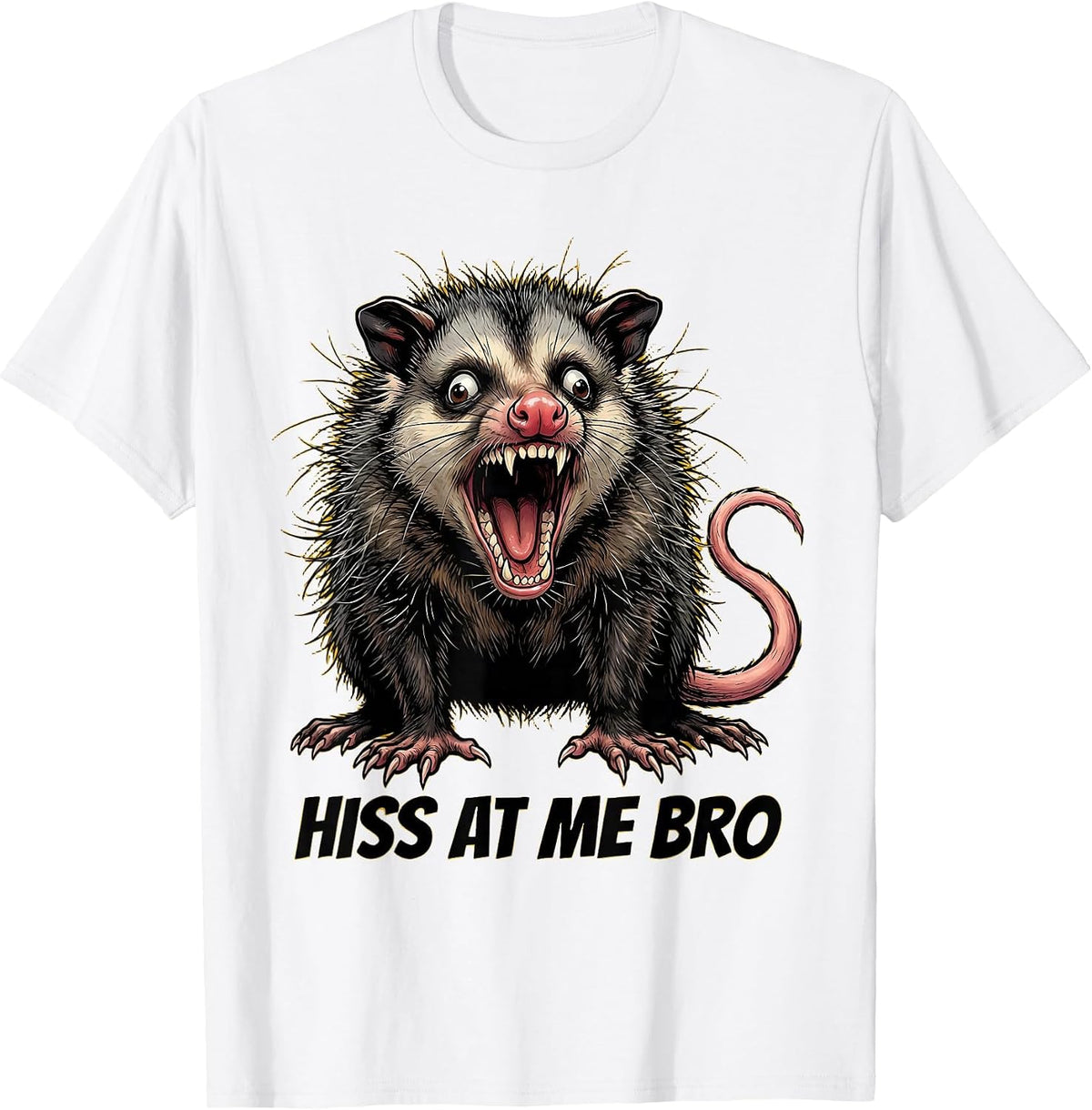 Men's Hiss At Me Bro Funny Opossum Design T-Shirt - White