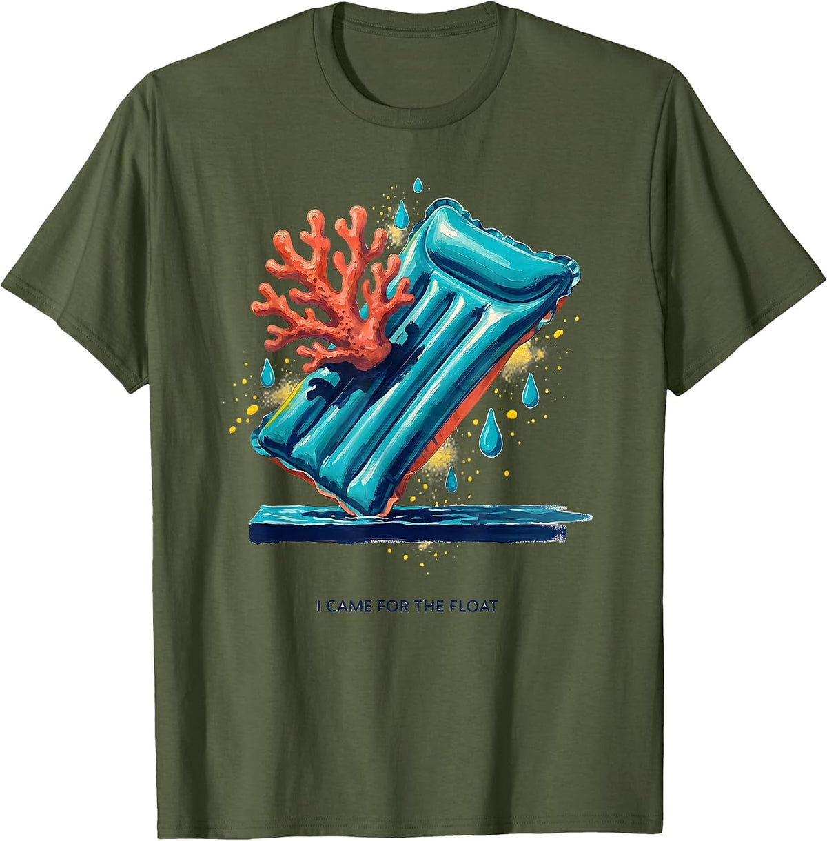 Men's I Came For The Float Funny Retro Summer Beach Vacation T-Shirt - Olive Green