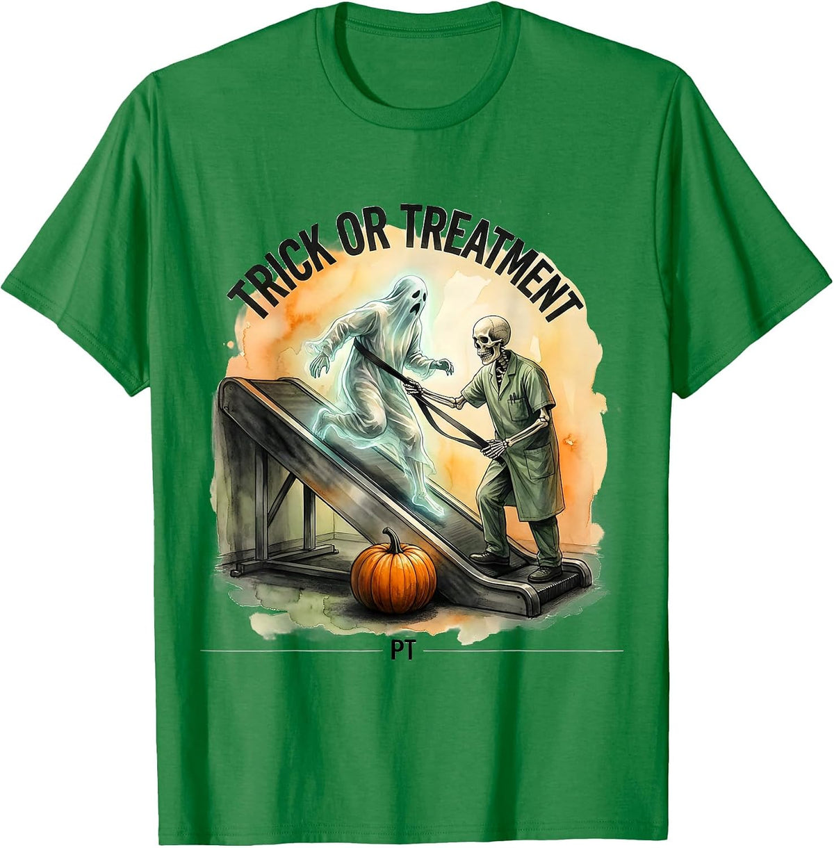 Men's Trick Or Treatment PT Watercolor Ghost Halloween Physical T-Shirt - Kelly Green