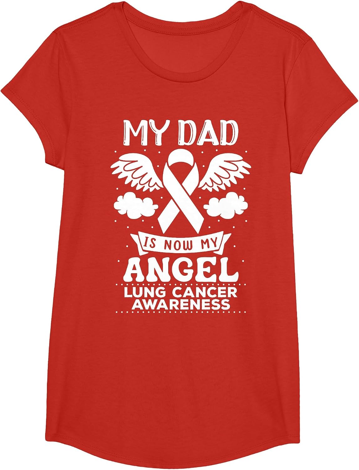 My Dad is Now My Angel Lung Cancer Awareness Memorial T-Shirt - Girls Red