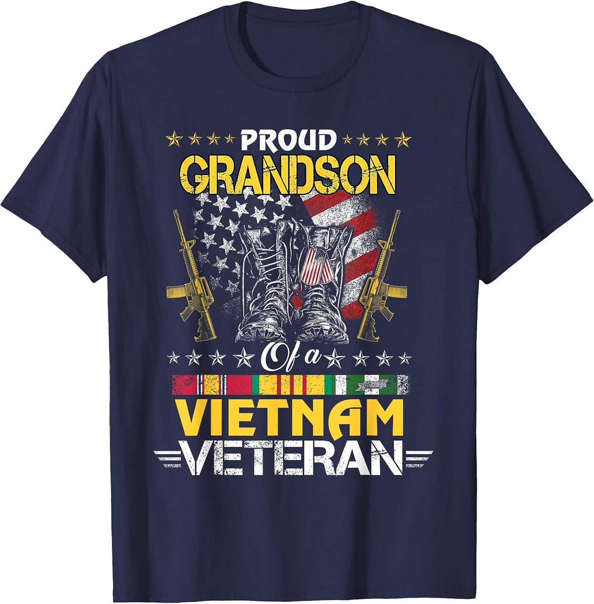 Proud Grandson of A Vietnam Veteran My Grandpa is A Veteran T-Shirt - Navy Blue