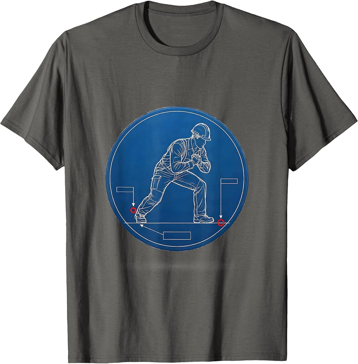 Men's Lineman Technical Blueprint Football Fan Deadpan Humor T-Shirt - Asphalt Grey