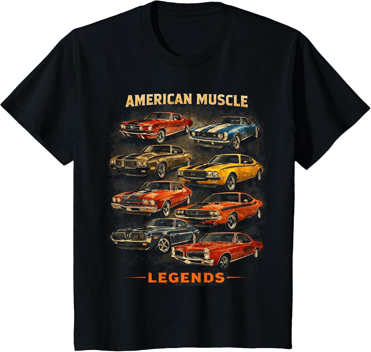 American Muscle Legends Vintage Classic Car Lover Patriotic T-Shirt - Black