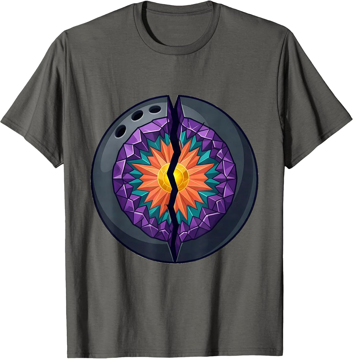 Bowling Ball Geode Crystal Split Illustration T-Shirt - Asphalt Grey