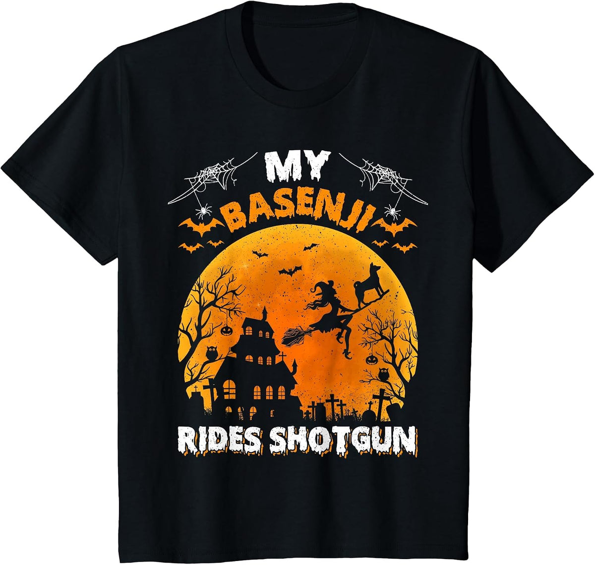 My Basenji Rides Shotgun Basenji Dog Halloween T-Shirt - Black