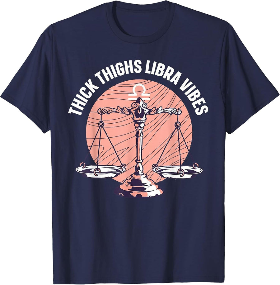 Thick Thighs Libra Vibes T-Shirt - Navy Blue