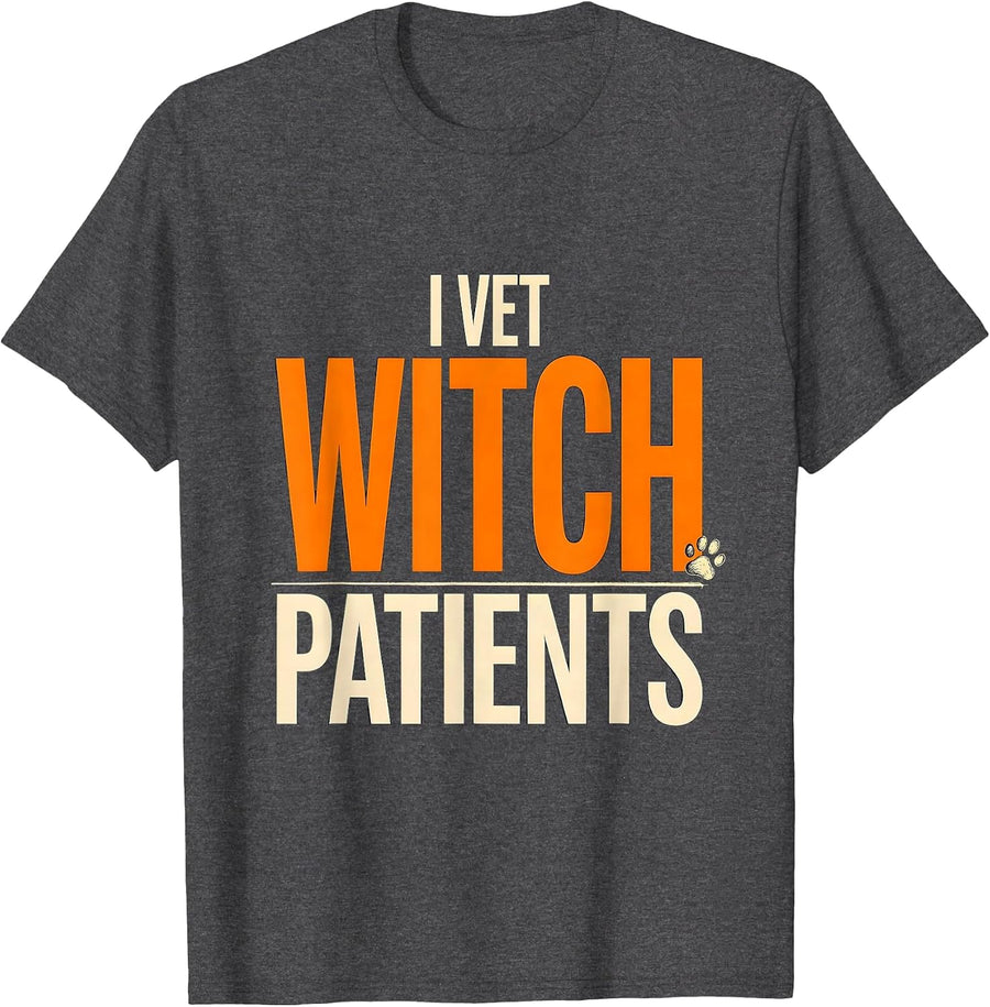 Men's I Vet Witch Patients Funny Vet Tech Halloween Pride Humor T-Shirt - Dark Heather Grey