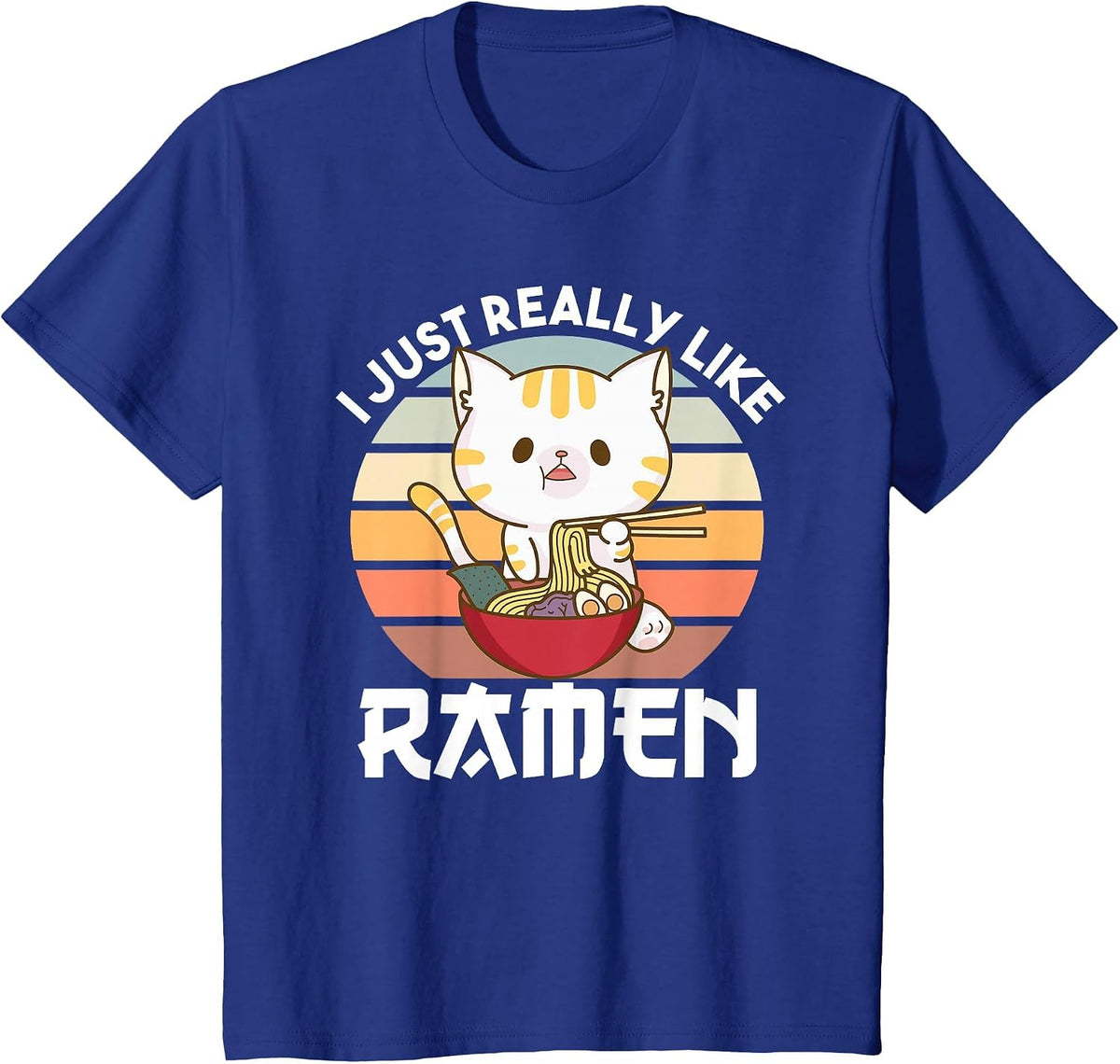 I just Really Like Ramen Cute Cat Eats Ramen Noodles T-Shirt - Royal Blue