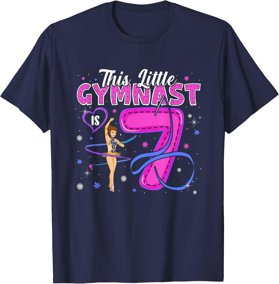 Kids 7 Year Old Gymnast 7th Birthday Tumbling Gymnastics T-Shirt - Navy Blue