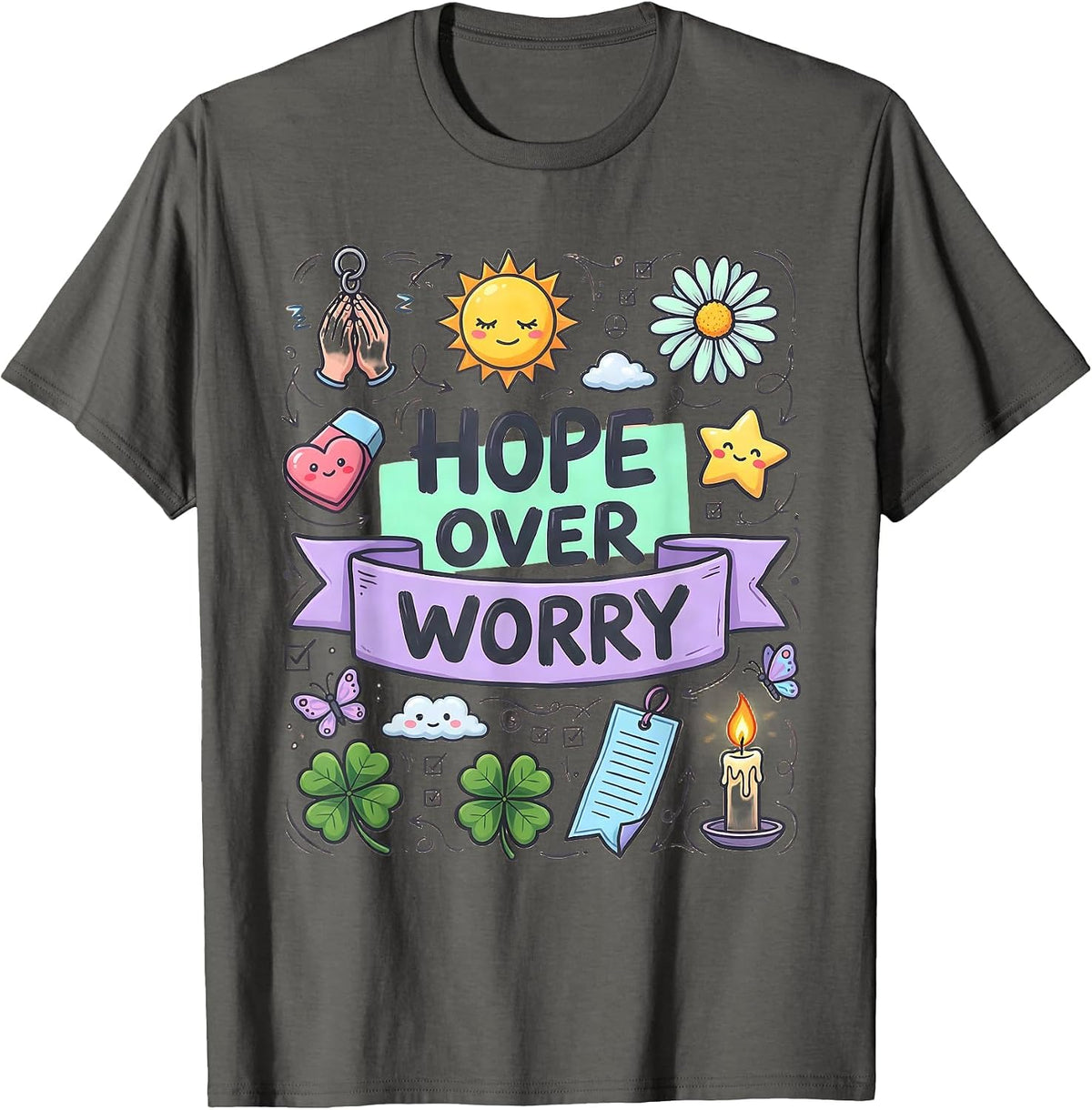 Men's Hope Over Worry Faith Over Fear Inspirational Design T-Shirt - Asphalt Grey