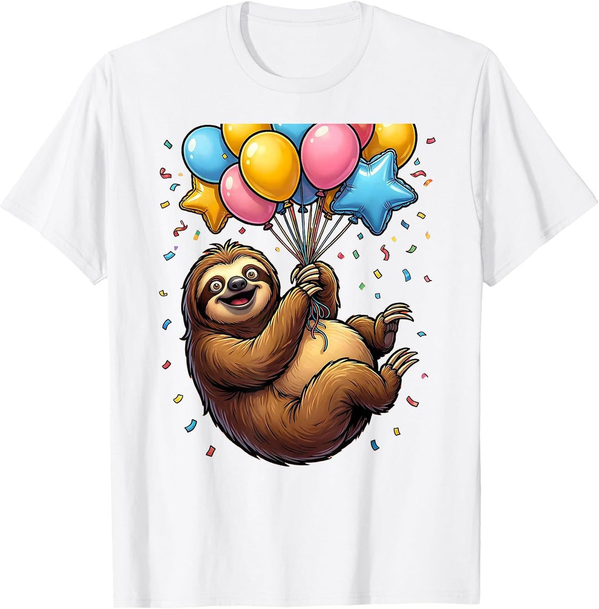 Men's Sloth Birthday Balloon Ride Graphic Design T-Shirt - White