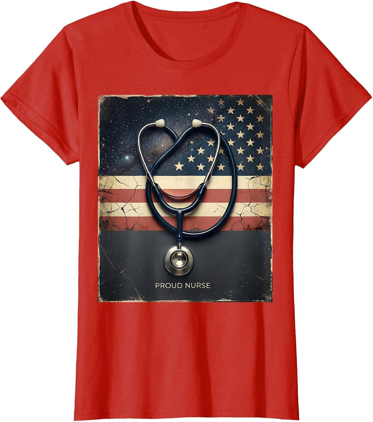 Women's Proud Nurse Distressed American Flag Nurse Pride Casual T-Shirt - Red