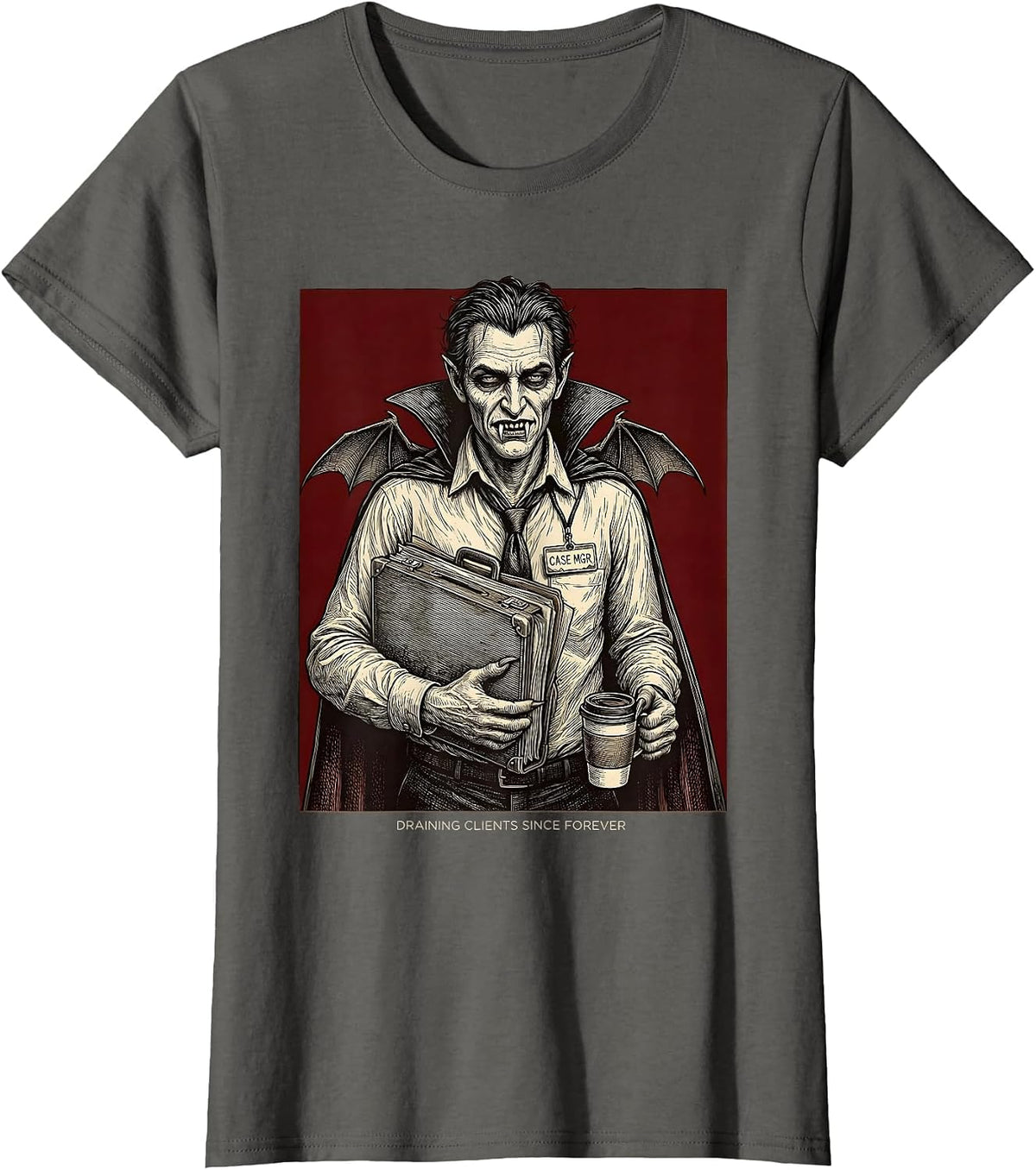 Women's Halloween Funny Social Worker Vampire Design T-Shirt - Asphalt Grey