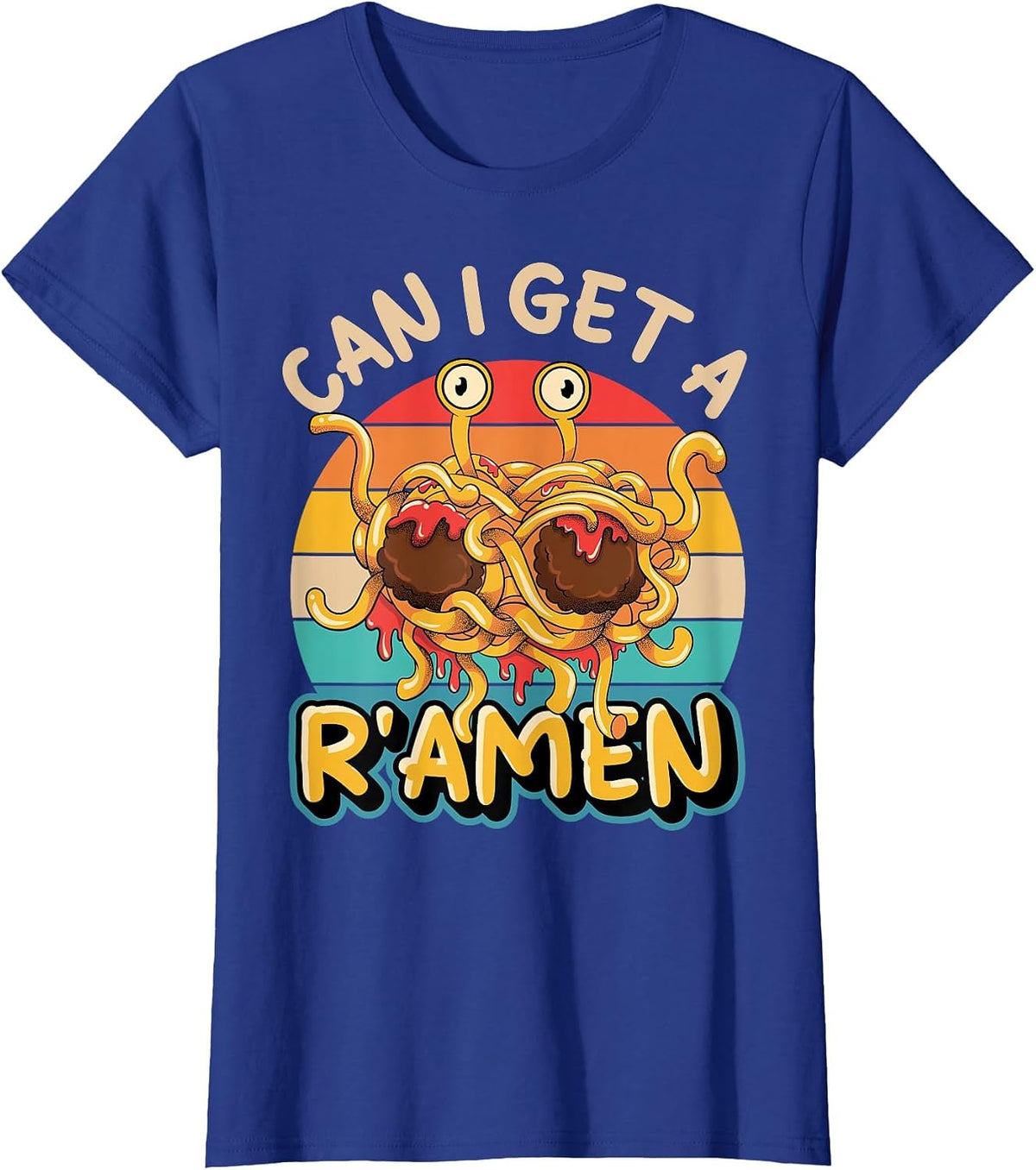 Flying Spaghetti Monster FSM Retro Can I Get A R'Amen T-Shirt - Royal Blue