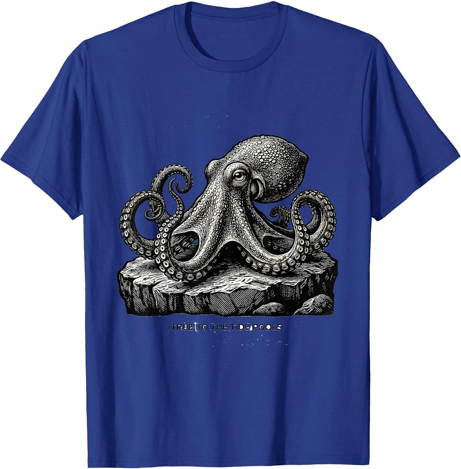 True to the Tide Pools Vintage Octopus Japanese Sea Animal T-Shirt - Royal Blue