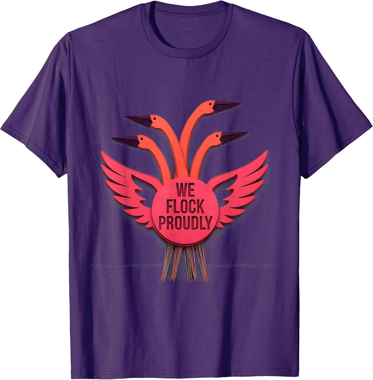 Men's We Flock Proudly Paper-Cutout Flamingo Humor Family Matching T-Shirt - Purple