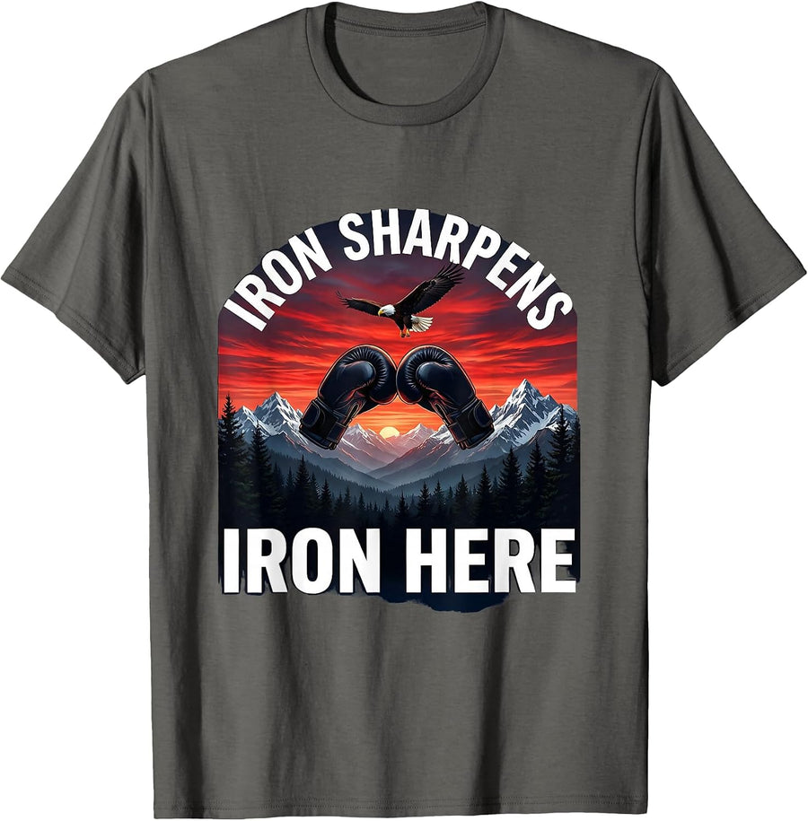 Iron Sharpens Iron Boxing Graphic Design T-Shirt - Asphalt Grey