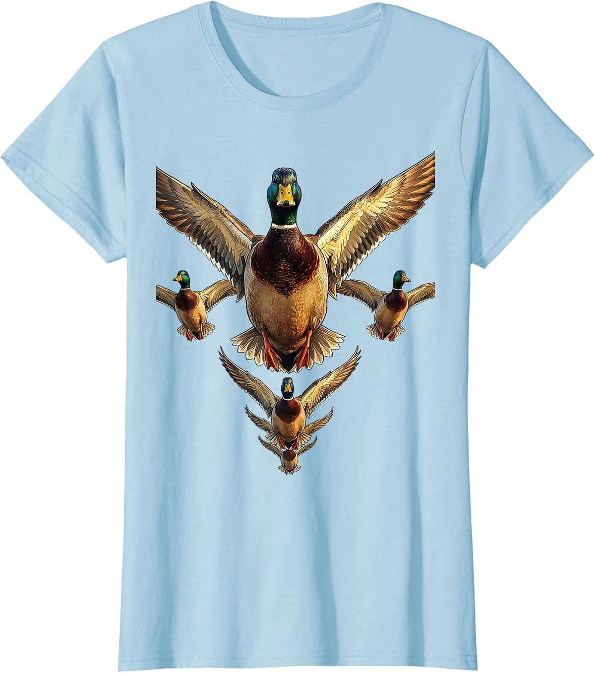 Flock of Ducks V Formation Flying Overhead T-Shirt - Baby Blue