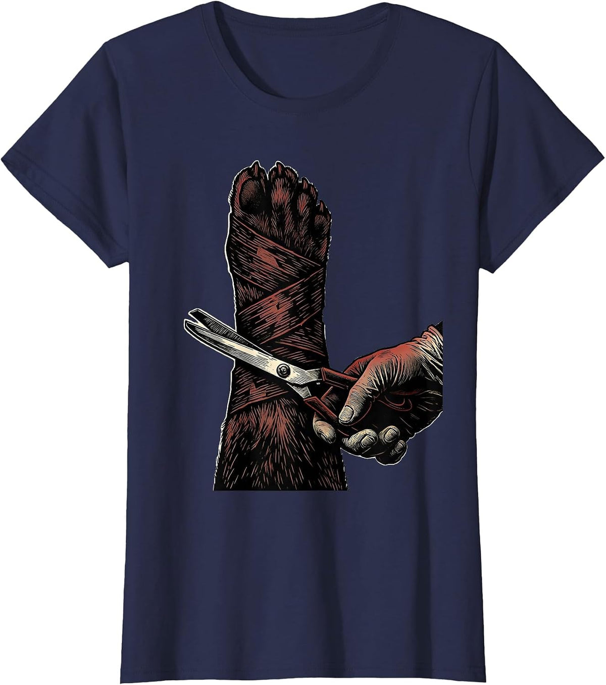 Women's Bandaged Paw Vet Tech Humor Animal Care Worker T-Shirt - Navy Blue