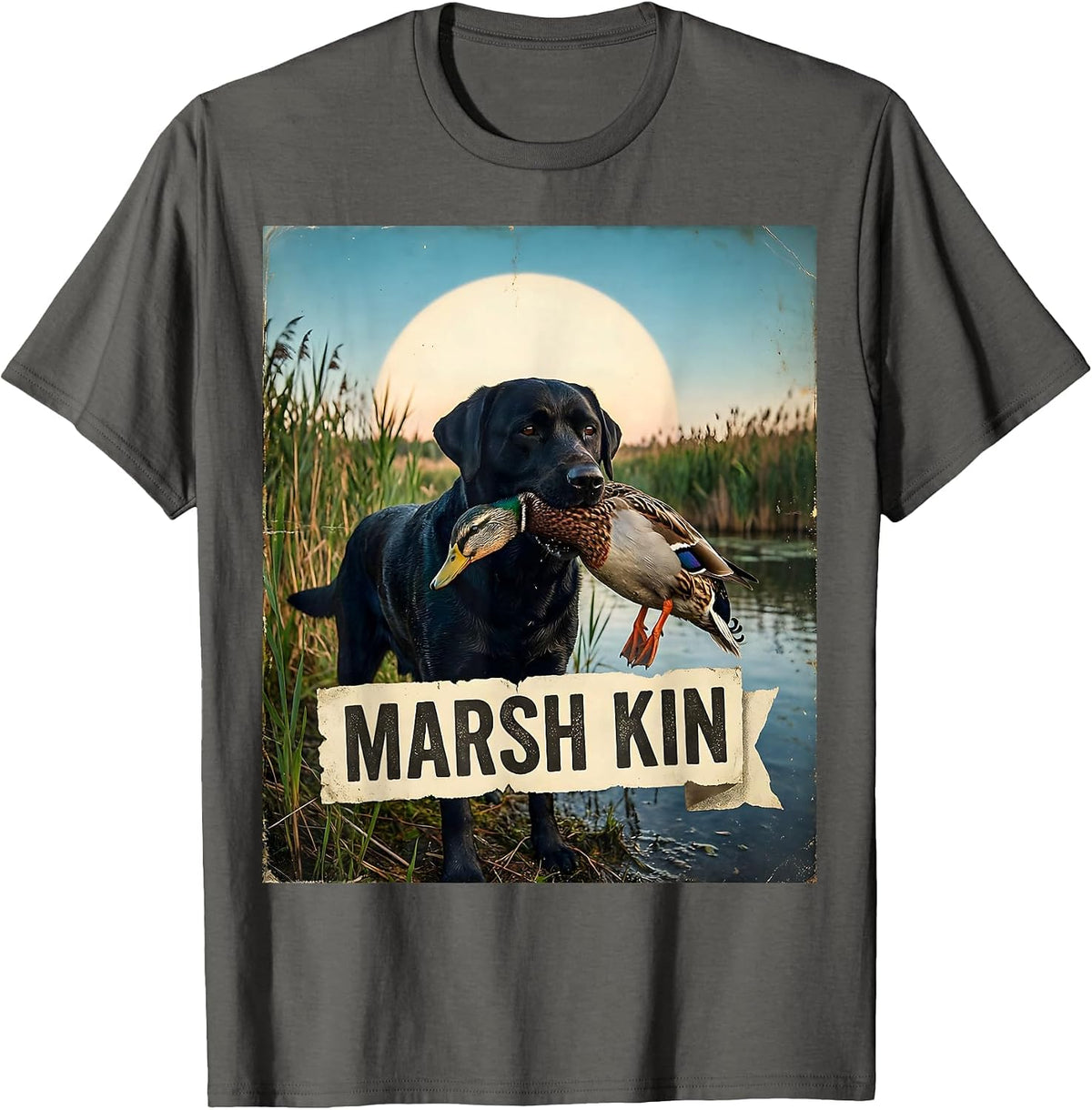 Marsh Kin Vintage Local Boy Black Lab Duck Hunting Youth T-Shirt - Asphalt Grey
