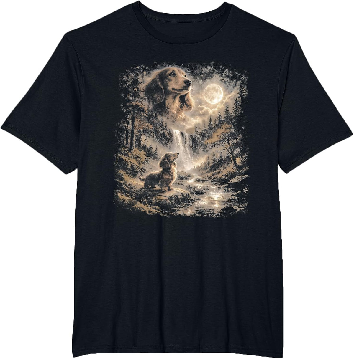Vintage Funny Wiener Dachshund Howling to Moon Dog Lovers T-Shirt - Black