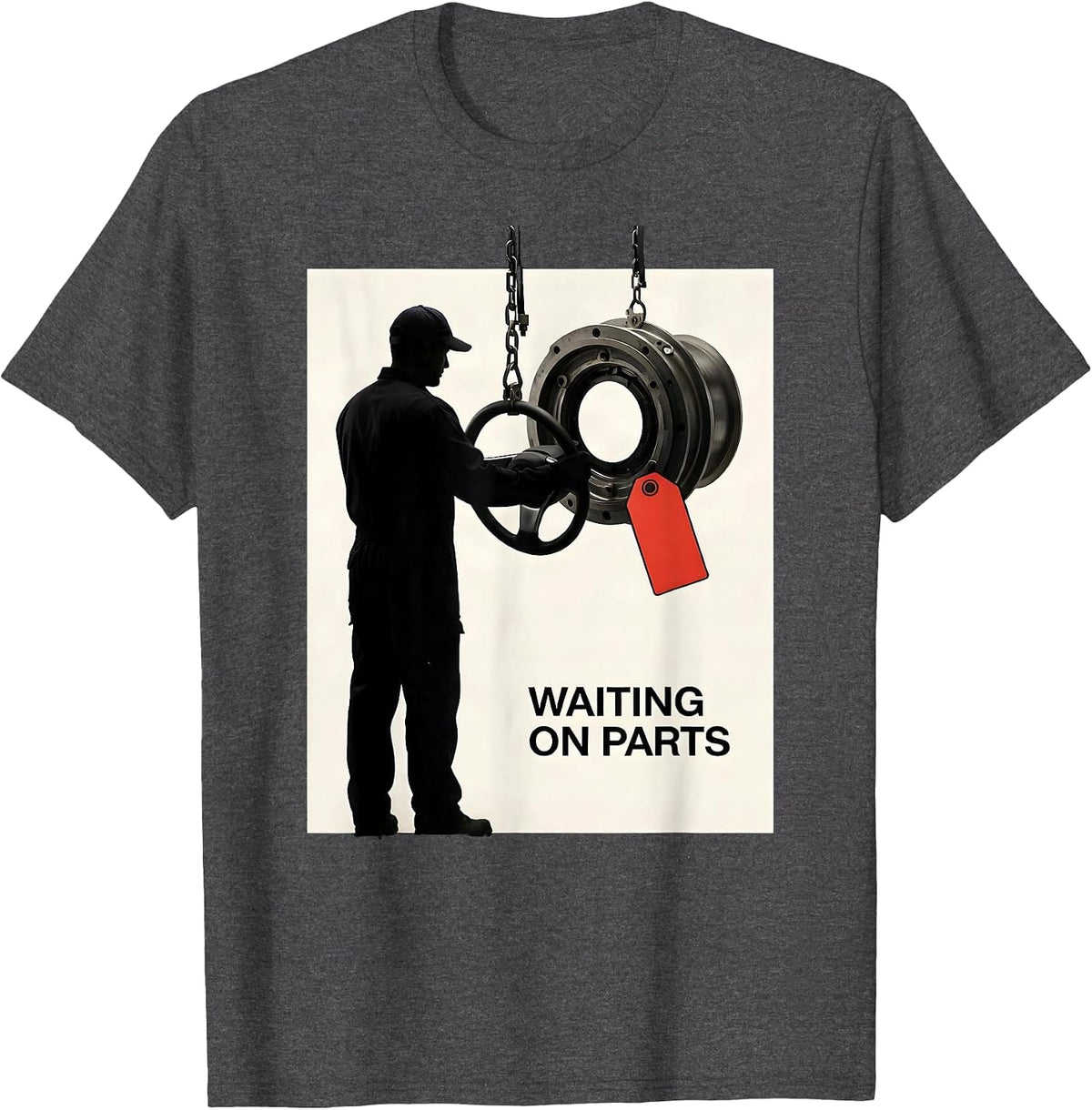 Men's Waiting On Parts Funny Mechanic Auto Repair Technician T-Shirt - Dark Heather Grey