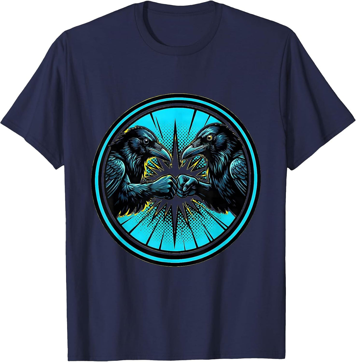 Crow Fist Bump Duo Cool Bird Illustration T-Shirt - Navy Blue