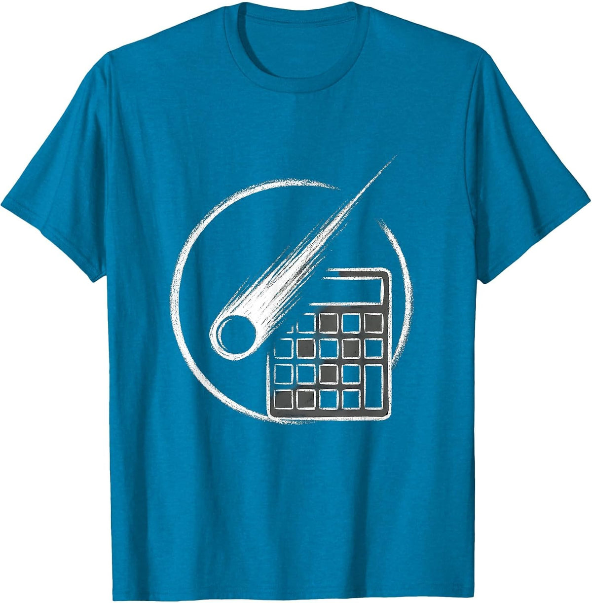 Science Teacher Comet and Calculator Graphic T-Shirt - Sapphire Blue