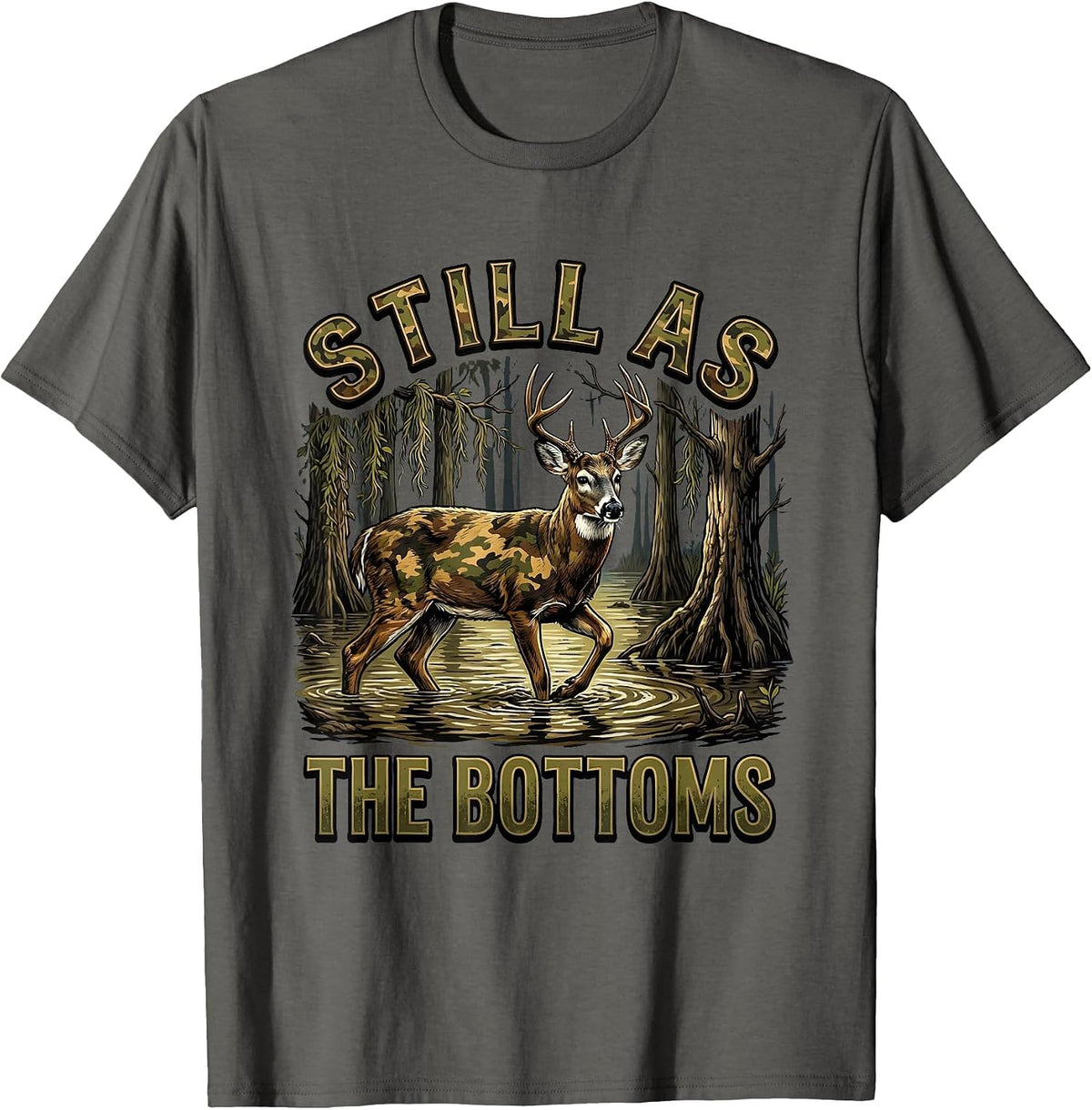 Still As The Bottoms Bottomland Camo Design T-Shirt - Asphalt Grey