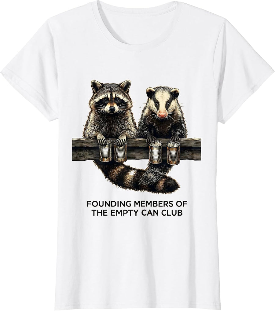 Women's Founding Members Of The Empty Can Club Funny Raccoon Opossum T-Shirt - White