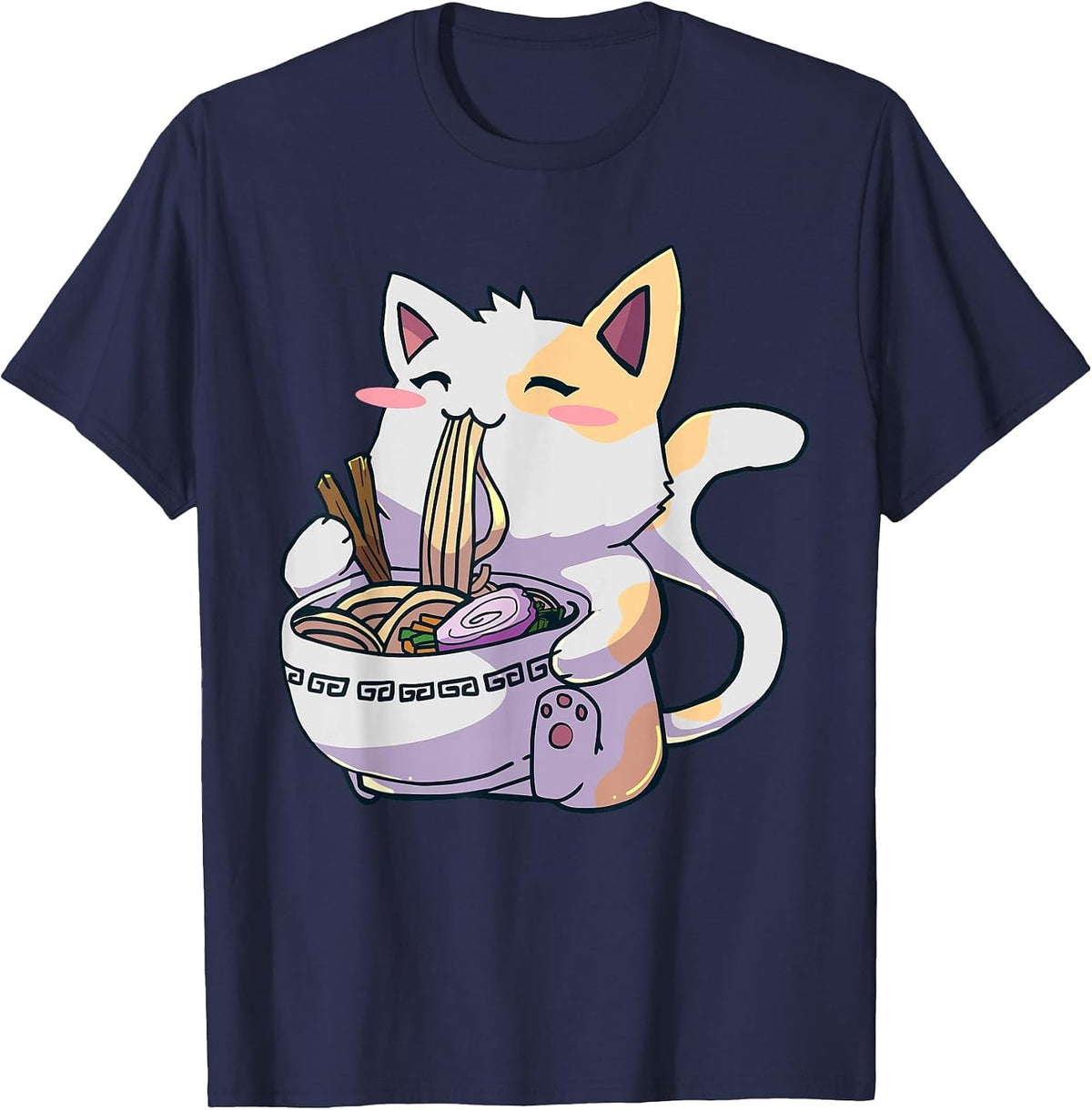 Ramen Cat Kawaii Anime Japanese Kawaii Neko T-Shirt - Navy Blue