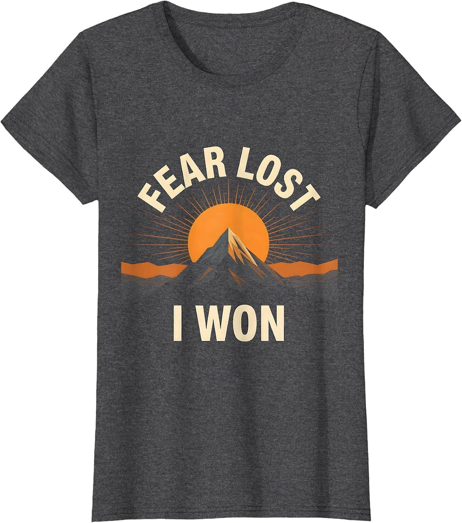 Women's Faith Over Fear Lost I Won Inspirational Design T-Shirt - Dark Heather Grey