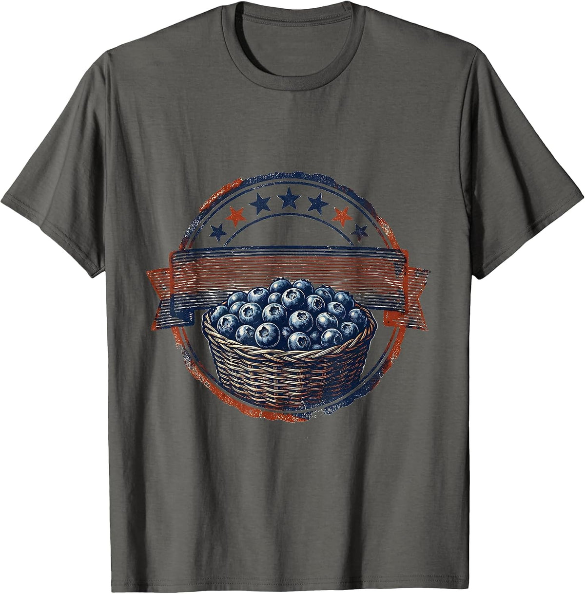 Men's Red White and Blueberries Stars and Stripes Tee T-Shirt - Asphalt Grey