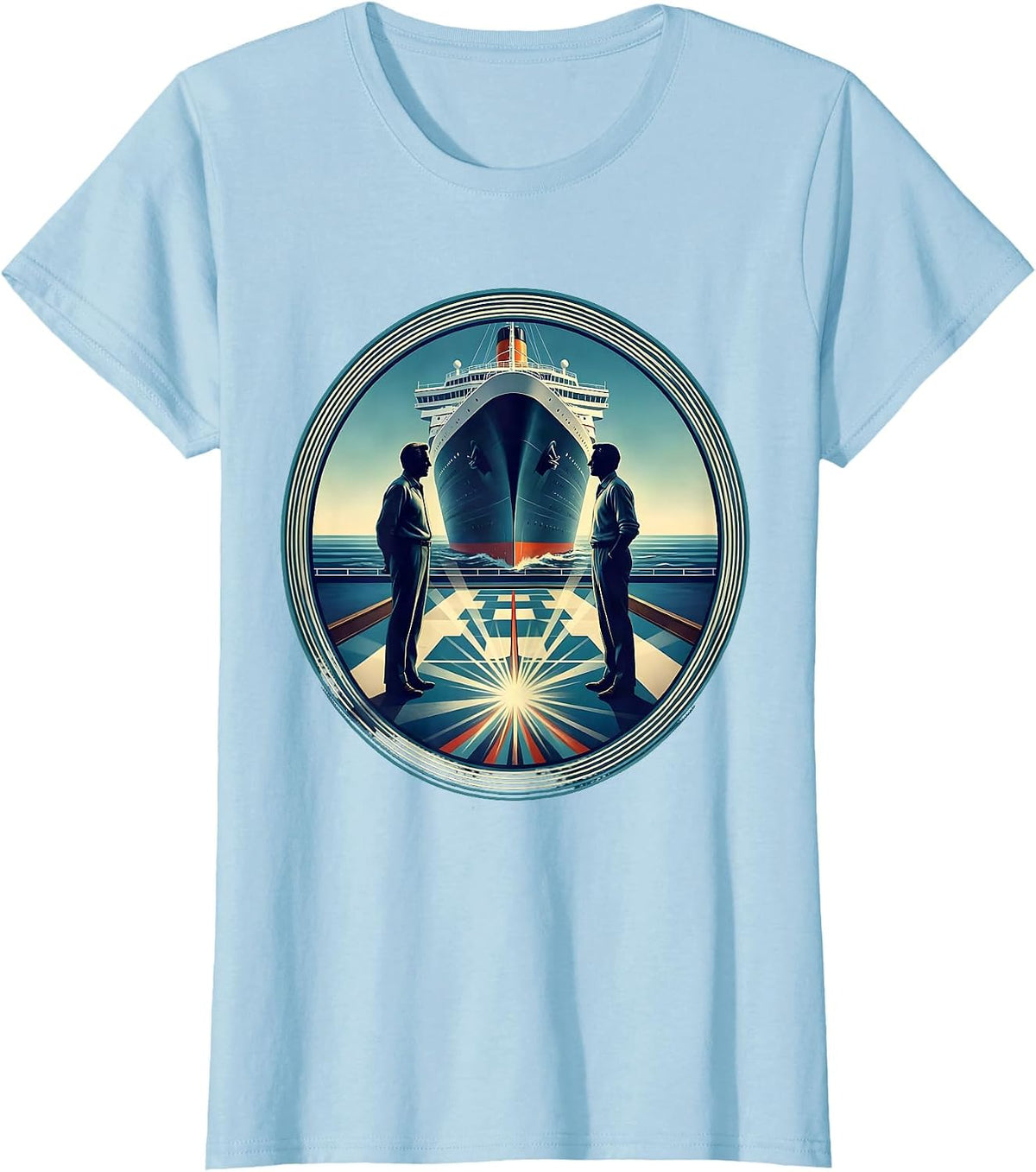 Cruise Ship Shuffleboard Deck Game Illustration T-Shirt - Baby Blue