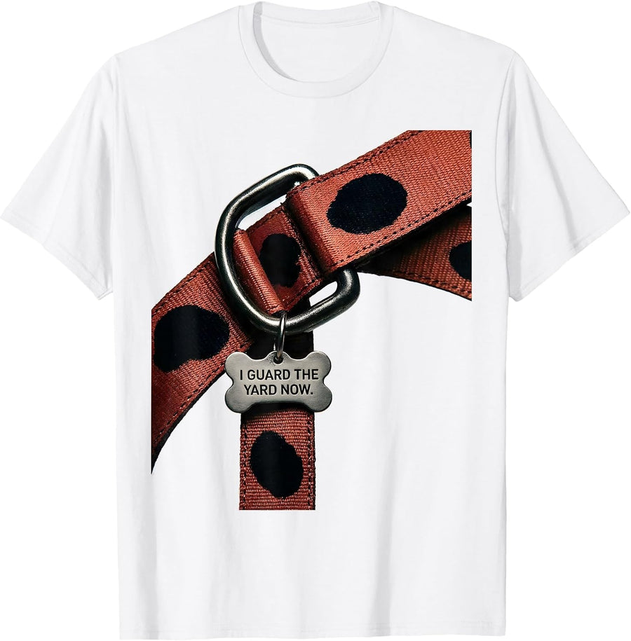 Men's I Guard The Yard Now Funny Lazy Halloween Dalmatian Costume T-Shirt - White