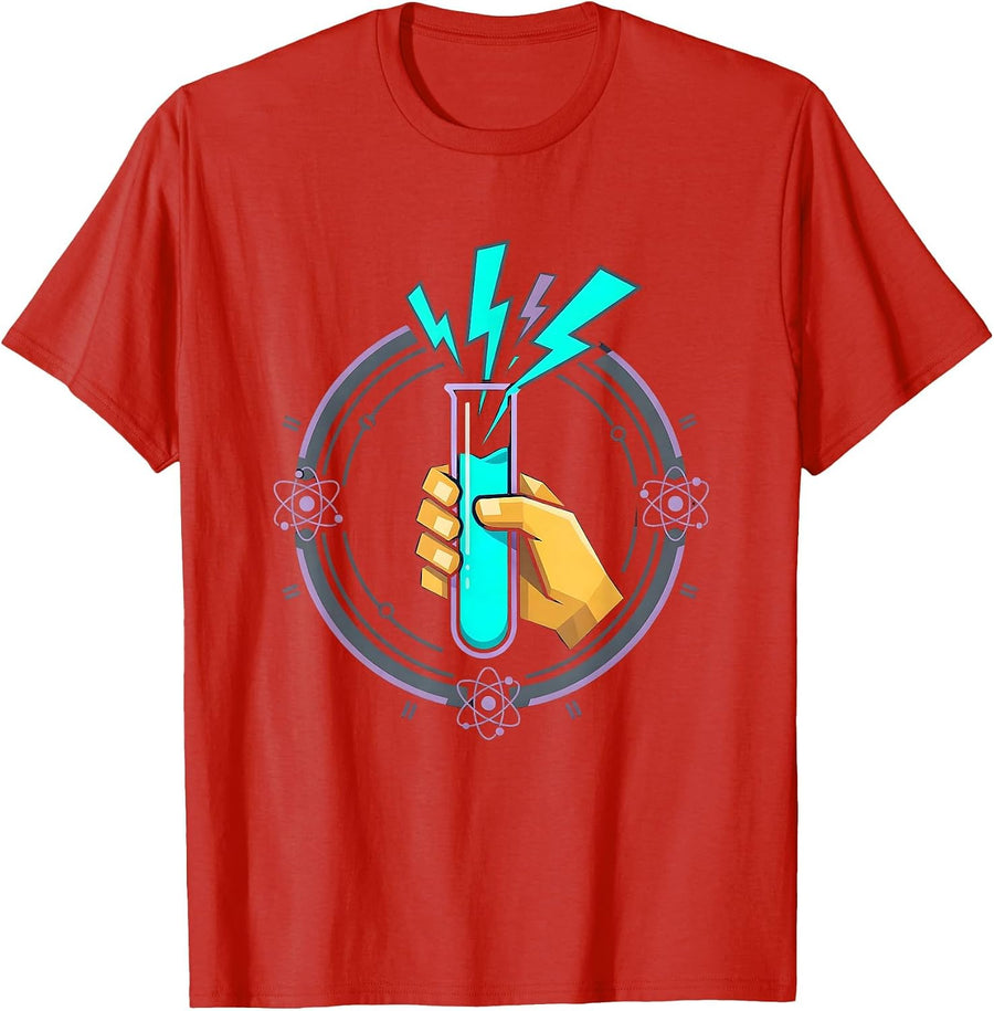 Men's Neon Teacher Science Test Tube Graphic T-Shirt - Red