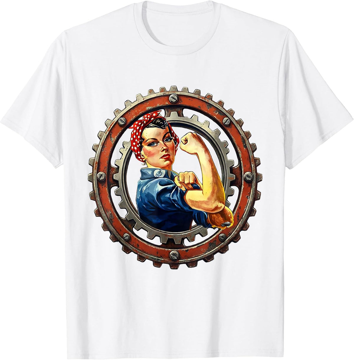 Men's Rosie the Riveter Gears and Bolts Illustration T-Shirt - White