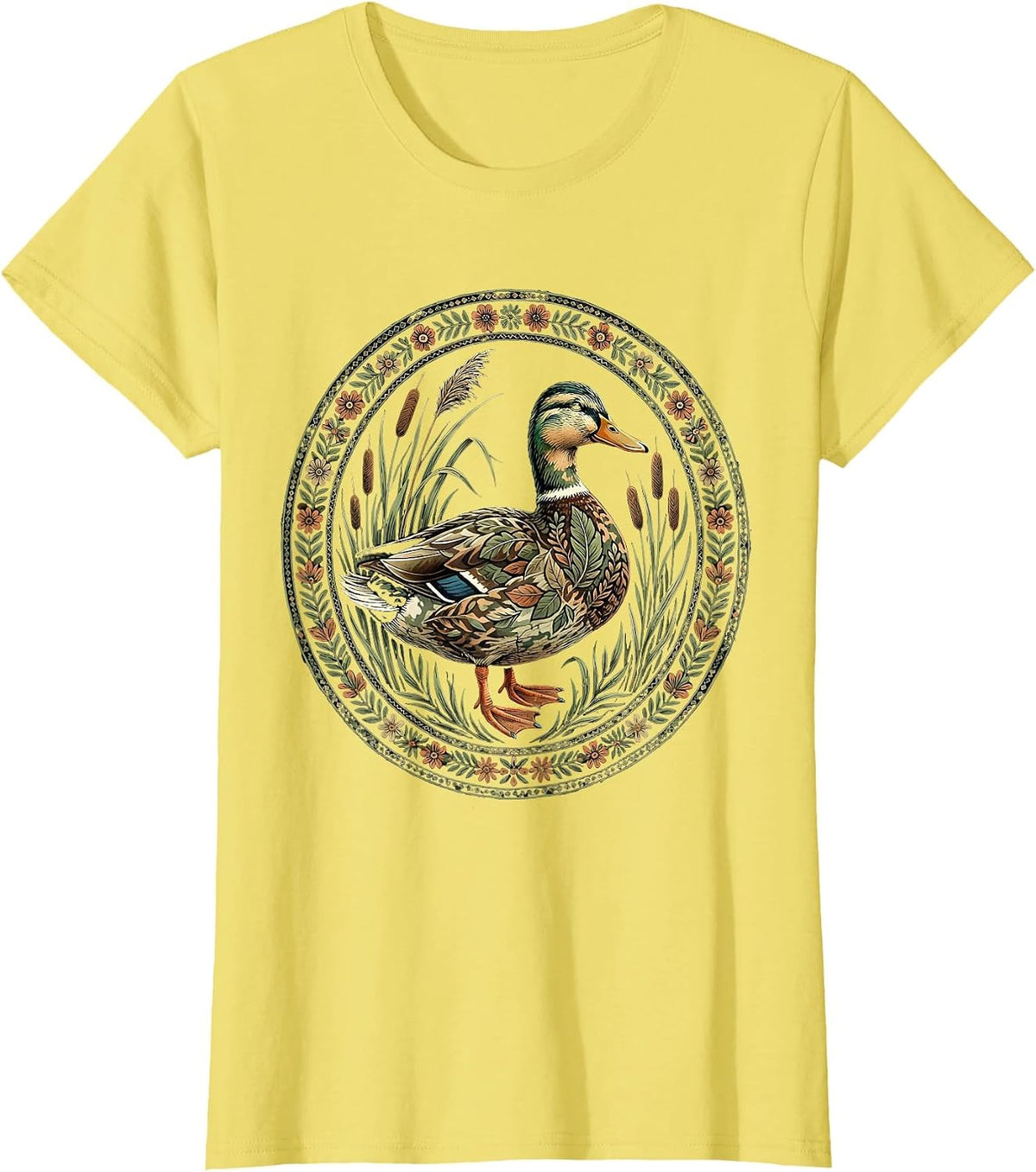 Duck Camo Marsh Reeds Wildlife Illustration T-Shirt - Lemon Yellow