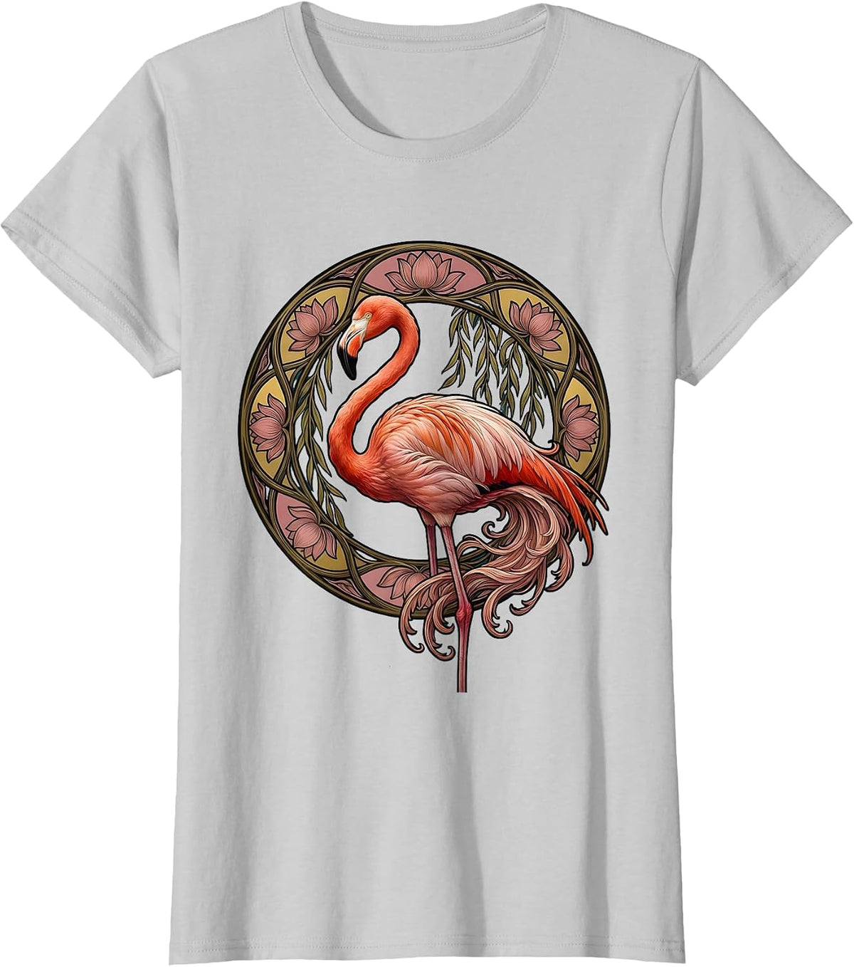 Flamingo Watercolor Feathers Melting Art Design T-Shirt - Silver Grey