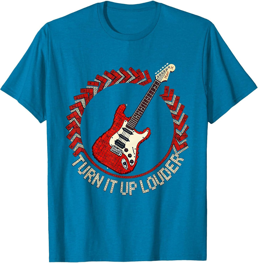 Turn It Up Louder Metal Music Graphic Design T-Shirt - Sapphire Blue