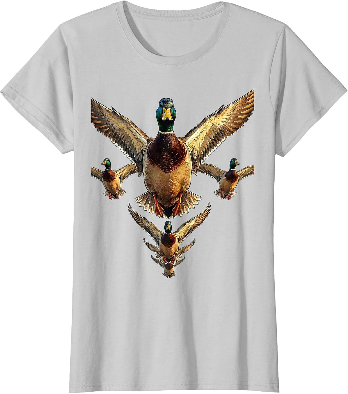 Flock of Ducks V Formation Flying Overhead T-Shirt - Silver Grey