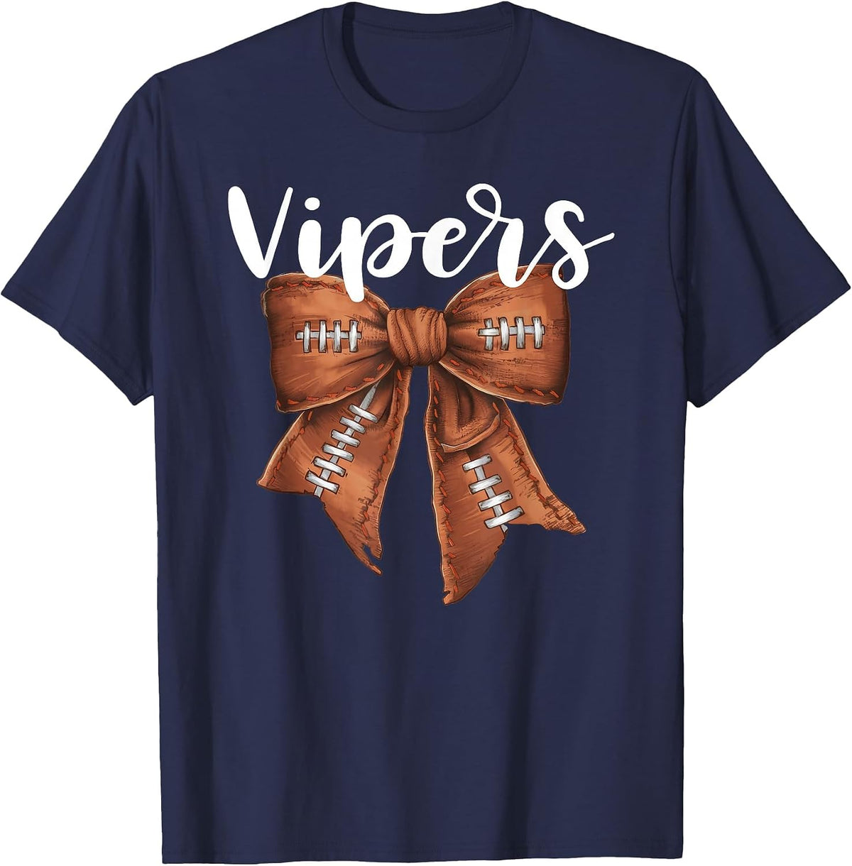 Vipers Football Bow School Spirit Team Mascot Game Night T-Shirt - Navy Blue