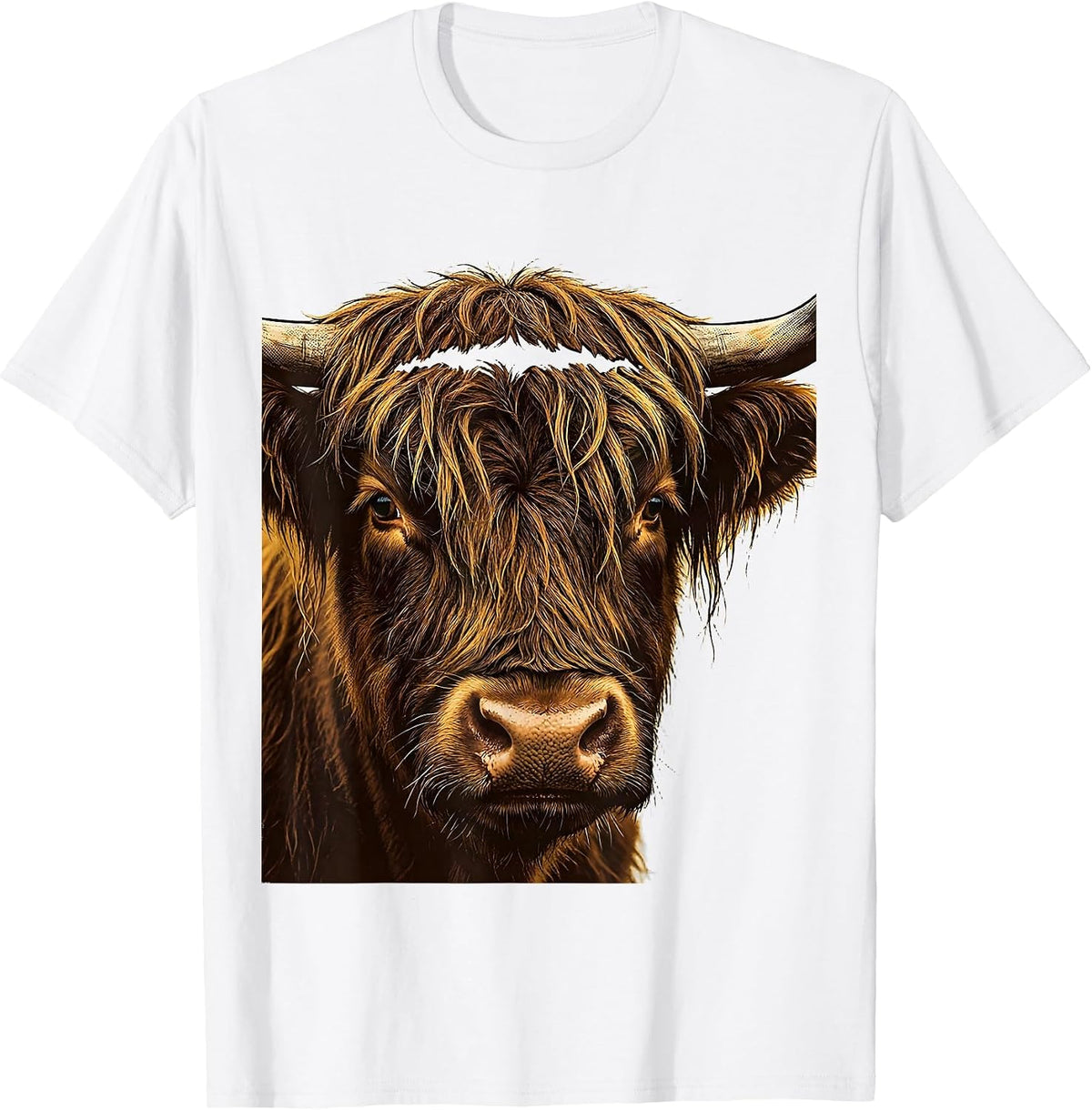 Men's Highland Cow Head Wood Type Letterpress Funny Cow Lover T-Shirt - White