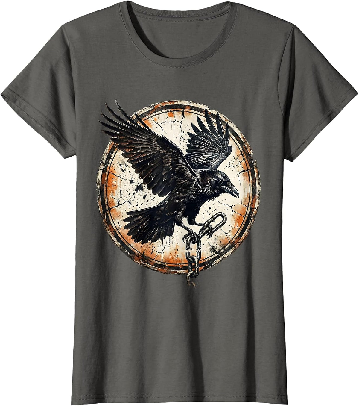 Women's Crow Carrying Broken Chain Link in Flight T-Shirt - Asphalt Grey