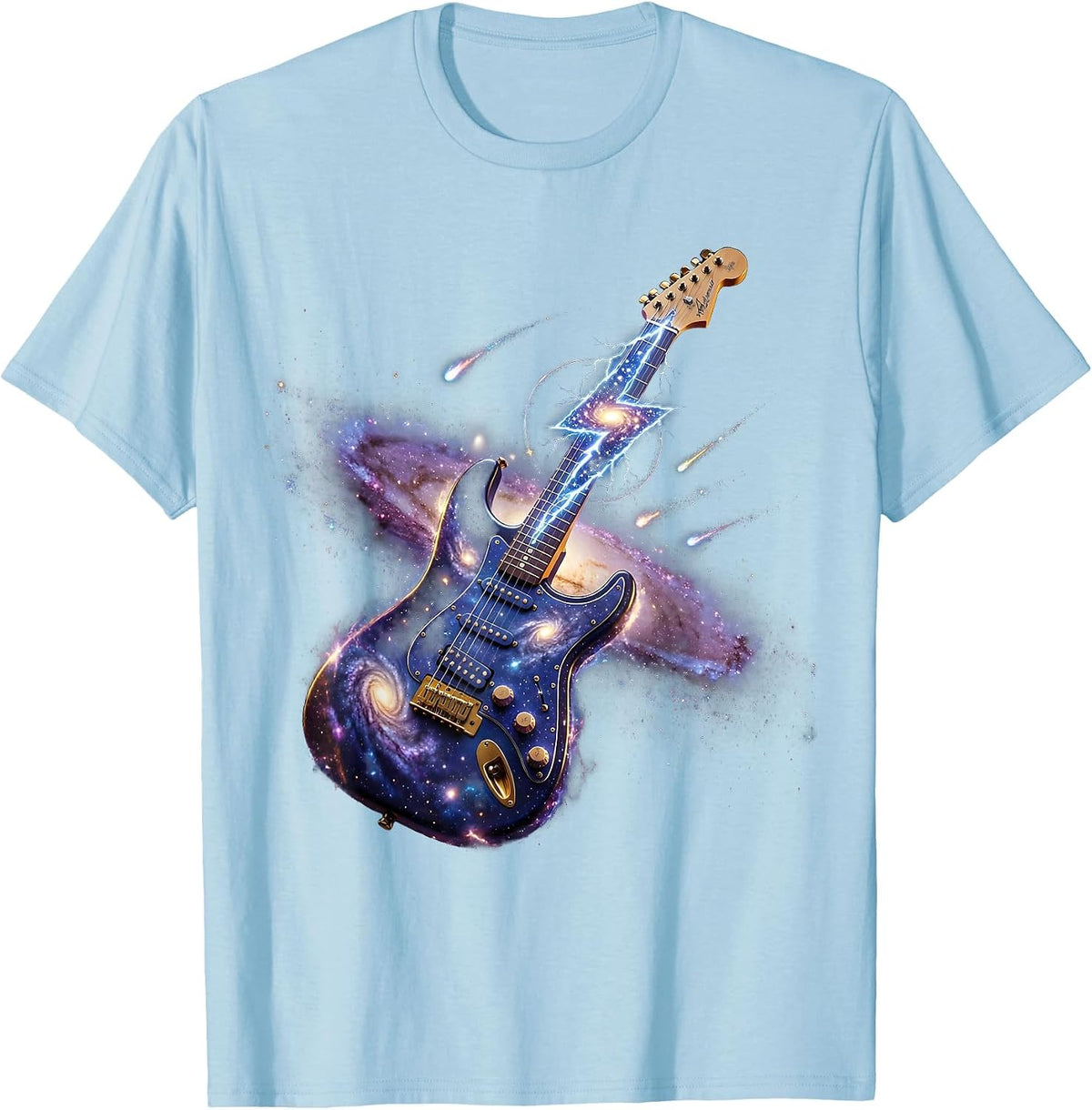 Lightning Bolt Electric Guitar Rock Music Graphic T-Shirt - Baby Blue