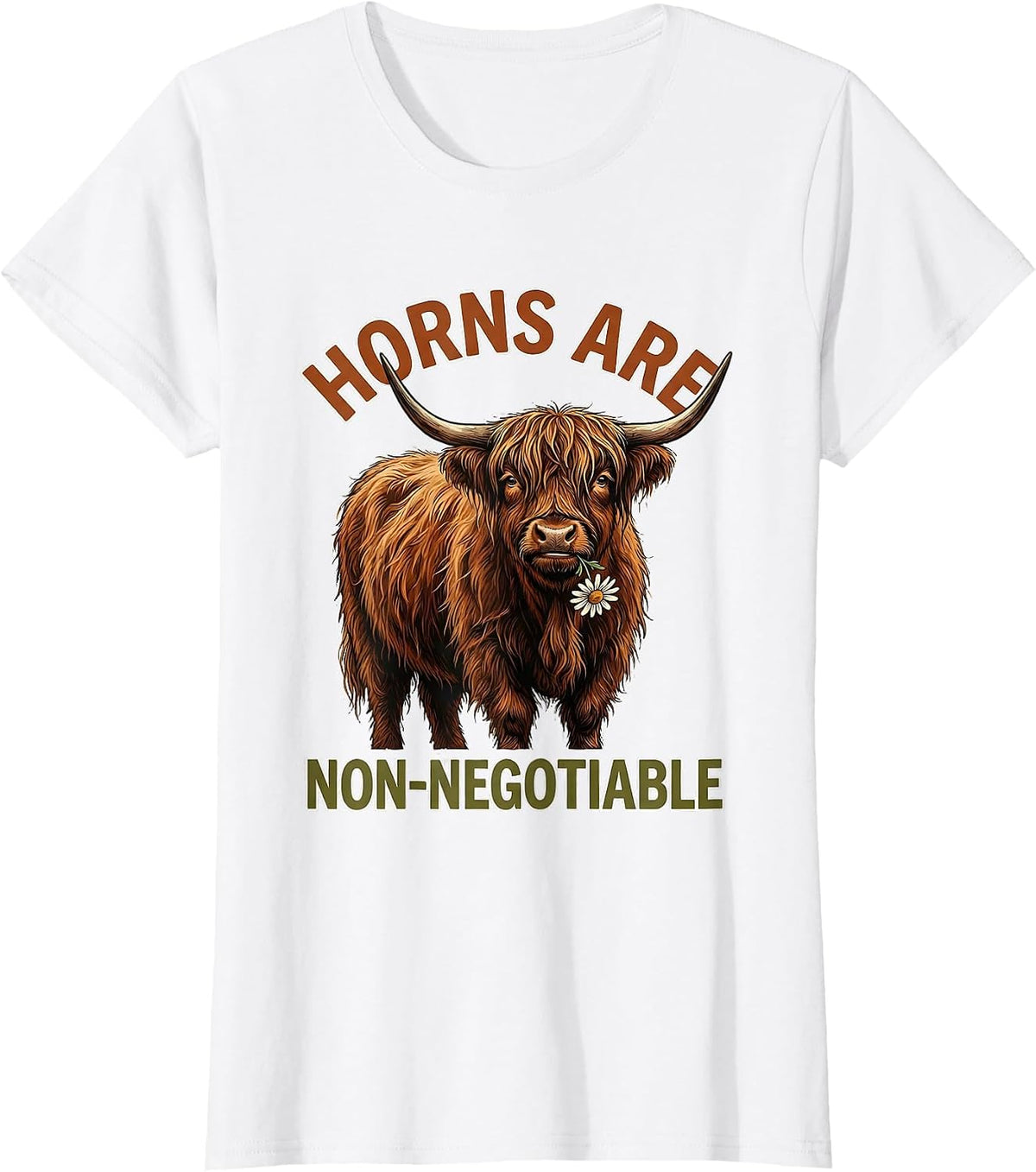 Horns Are Non-Negotiable Funny Highland Cow Cute Scottish T-Shirt - White