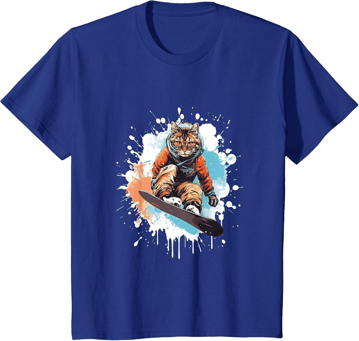 Cat Snowboarding Animal Snowboard Funny T-Shirt - Royal Blue