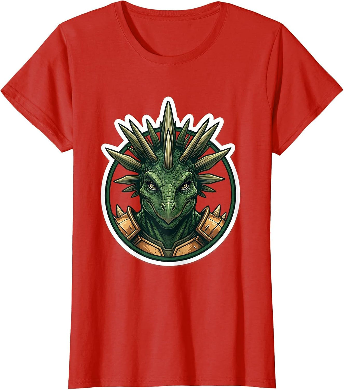 Stegosaurus Mohawk Dino Punk Rock Illustration T-Shirt - Red