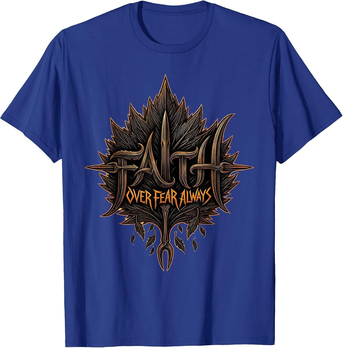 Faith Over Fear Fall Edition Falling Leaves Design T-Shirt - Royal Blue