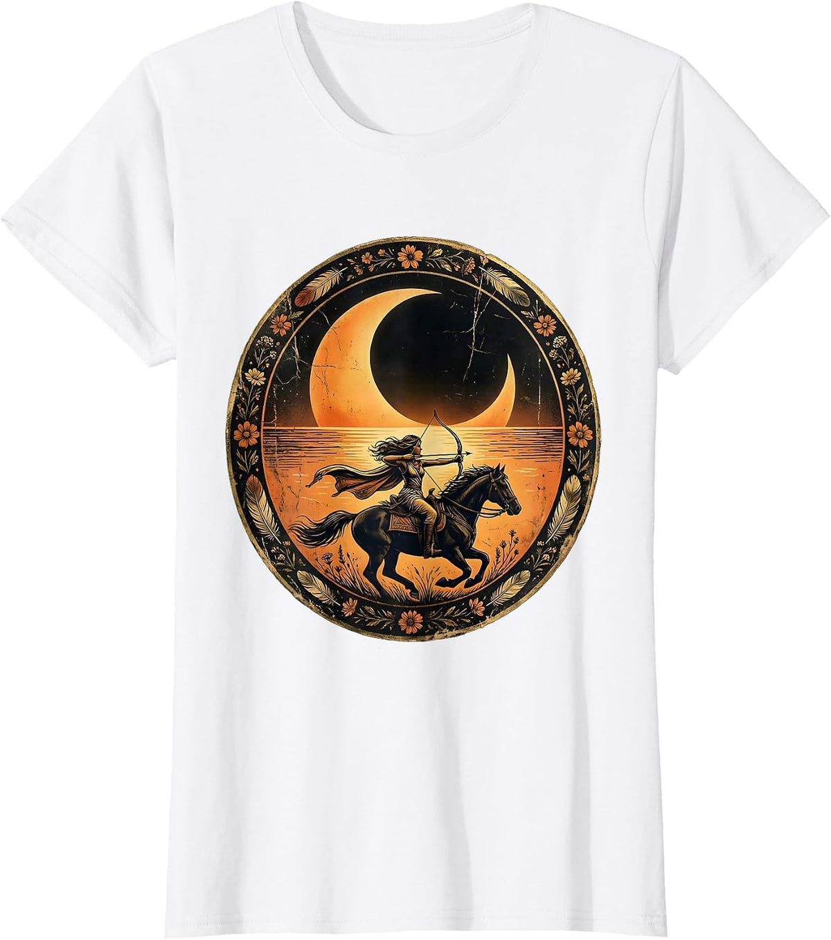 Archer on Horseback Dusk Western Riding Design T-Shirt - White